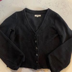 Cropped button up black cotton cardigan.